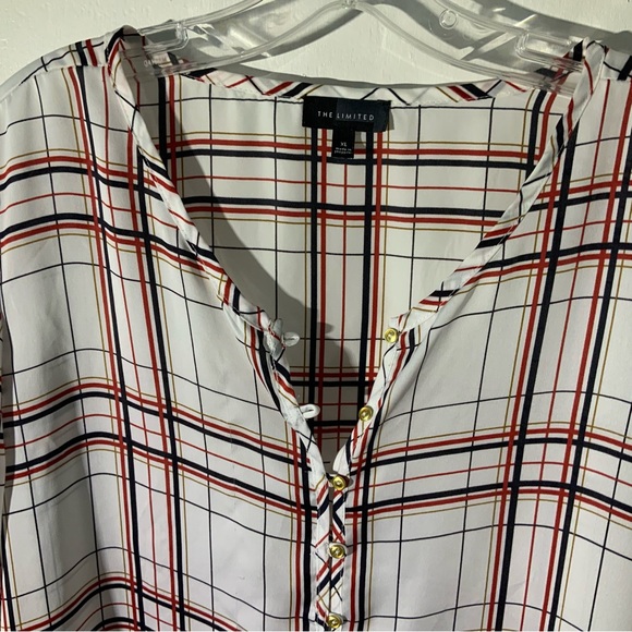 The Limited Plaid 3/4 Sleeve Button Front Easy Travel Top Sz XL - Picture 3 of 10